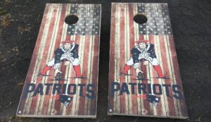 New England Patriots on American flag cornhole boards