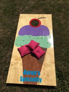 handpainted ice cream cone cornhole board